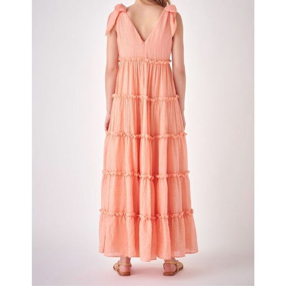 English Factory Women’s Tangerine Sleeveless Tiered Maxi Dress Size Medium NEW - Picture 3 of 9